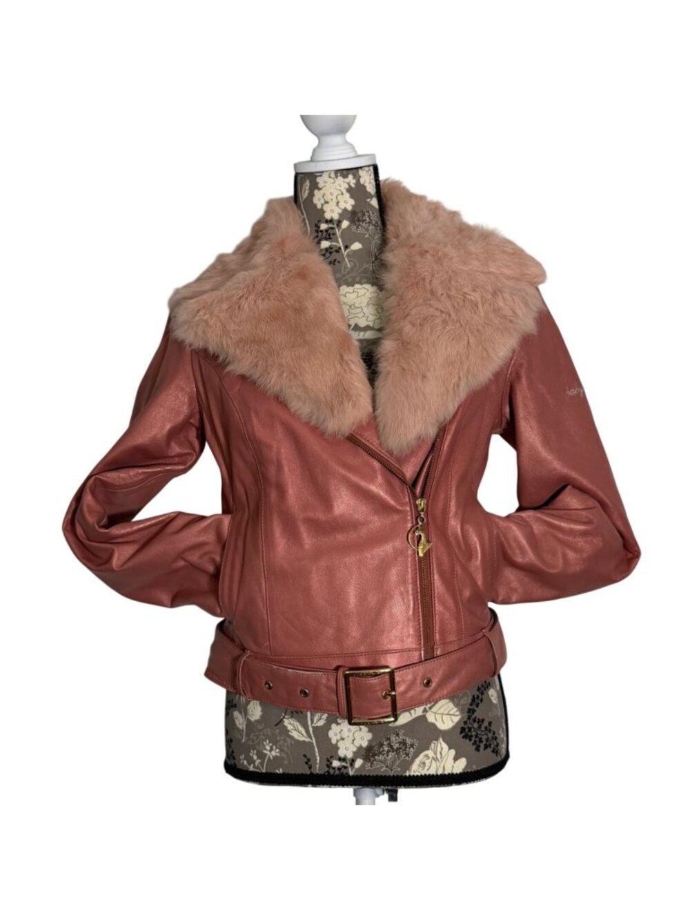 Vintage Baby Phat Moto Jacket Metallic Pink Leather + Pink Faux? Fur Collar Y2K
